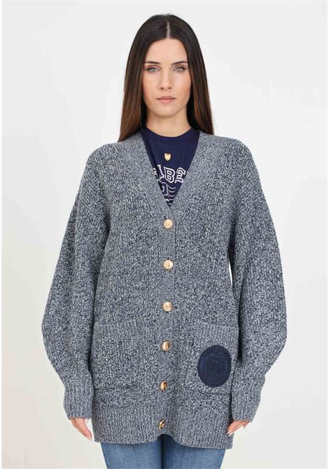 Cardigan blu da donna in viscosa mouliné punto pannocchia ELISABETTA FRANCHI | MK85S46E2CN3